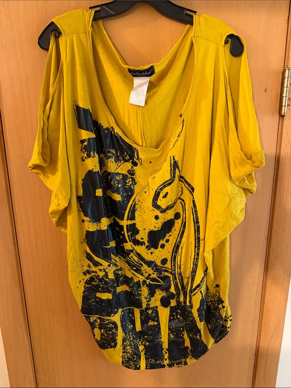 Baby Phat Women’s Y2K Vtg Cat Graphic Spellout Top Yellow Black Plus Size 2X
